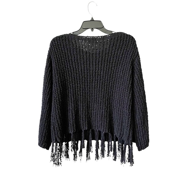 Altar'd State Fringe Hem Sweater Womens Size S Black Open Knit Boatneck Pullover - Picture 3 of 6